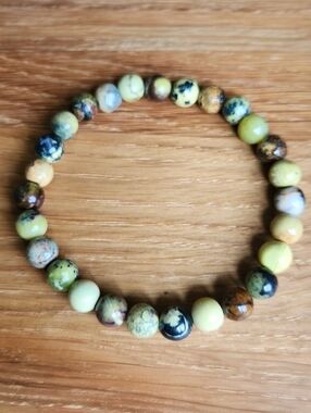 Green Australian Iron Turquoise Beads Bracelet, Stretch, Hand Crafted